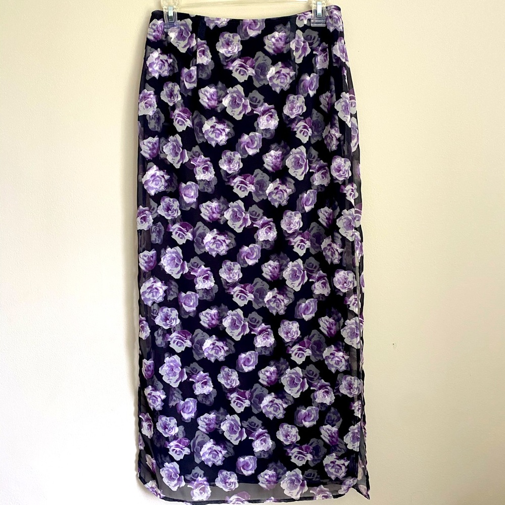 Vintage floral rose maxi skirt Sz S